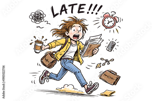 Rushed running messy person minimal icon uneven lines vector late hand drawn doodle chaos