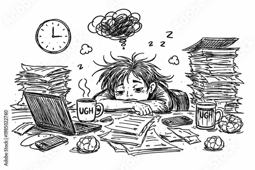 Simple style simple icon job messy tired uneven lines image generation raw person doodle