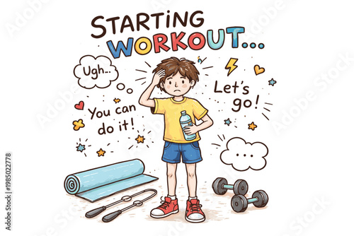 Generation style workout vector messy person naive concept icon image motivation hesitation