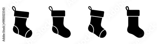 Christmas stocking icons, black, vector set, holiday symbols