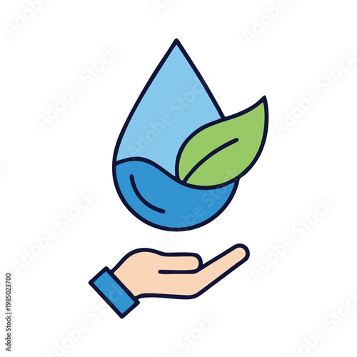 vector hand holding green leaf