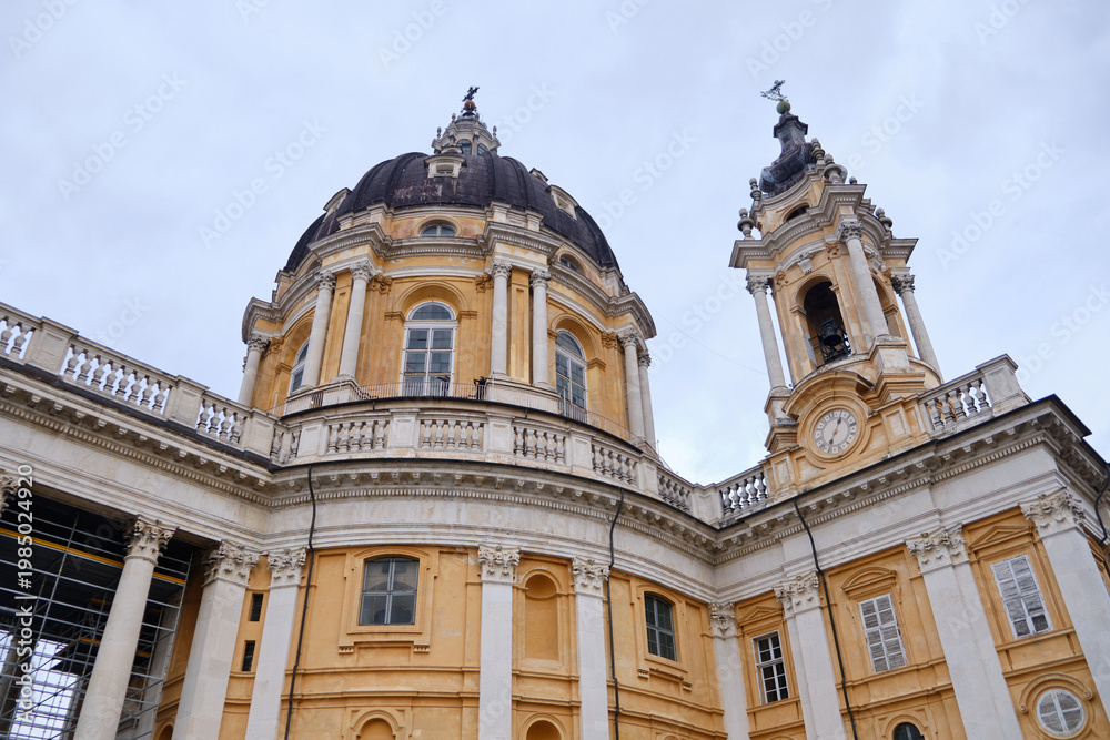 Fototapeta premium 2025 Dcember Turin, Italy cityscape featuring elegant historic architecture, urban streets, and a classic European atmosphere. historic buildings, charming streets, and typical urban architecture.