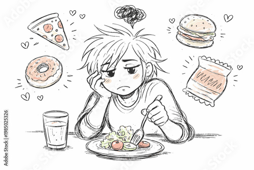 Struggling struggle imperfect vector composition doodle icon messy diet minimal person