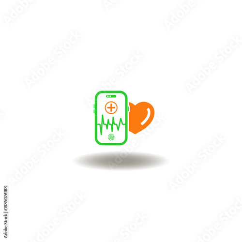 Vector illustration of smartphone with pulse sign and medical cross and heart. Symbol of tele medicine. Icon of telemedicine.