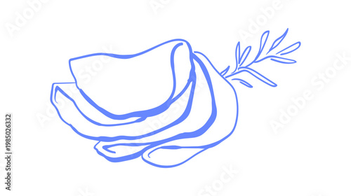 Whimsical blue meat charcuterie icon sketch. Minimalist ham food motif as cute lunch or dinner element. Gourmet charcuterie line art suits cafe menu, restaurant board or social media background