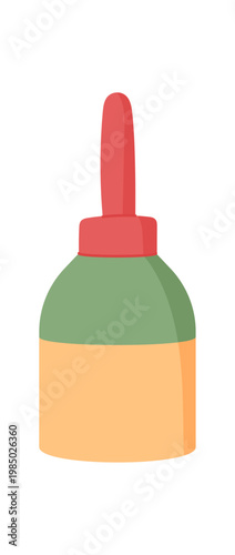 Flat cartoon medicine container kit icon. Healthy healthcare box as simple aid gift for people and community. Colorful red and green background concept, charity support symbol for donate help