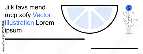 Business presentation, branding materials, design templates, minimalism art, financial growth, creative layouts. Lemon slice, text placeholders plant with dollar sign. Business presentation