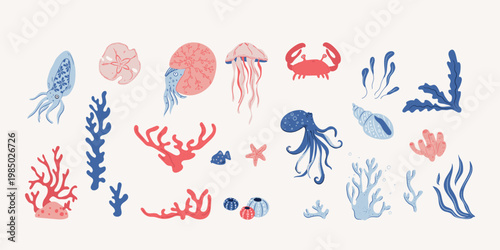 Sea Life Elements Set Abstract