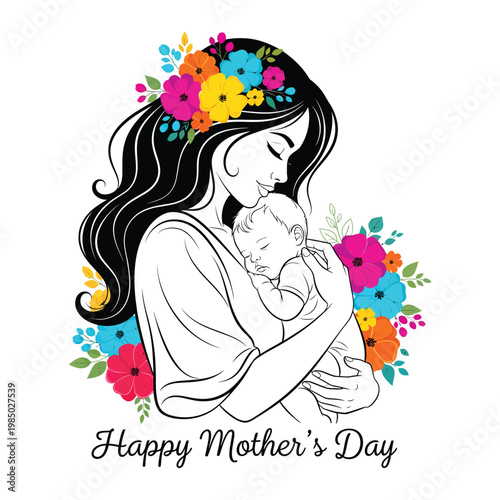 Happy mother's day a loving mother and child illustration for a special day