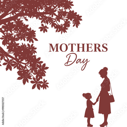 Happy mother's day silhouette of mother and child celebrating mother day