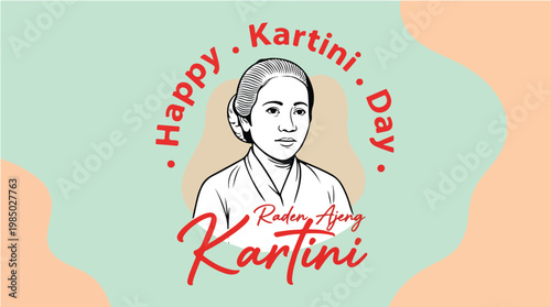Illustration of Indonesian national hero Kartini on Happy Kartini Day