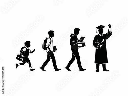 Evolution of Education Silhouette Concept from Primary School to University Graduation