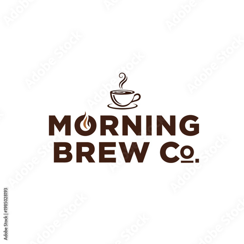Morning Brew Co. Logo with Coffee Cup and Flame Icon.