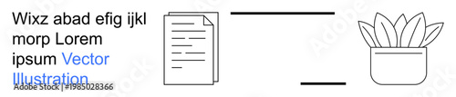 Work-life balance, minimalism, organization, productivity, office decor, simplicity. A document and a potted plant in minimalist line style. Work-life balance and minimalism theme