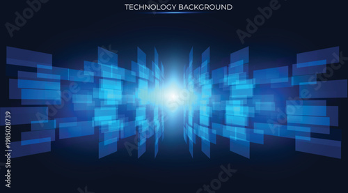 Big Data Background: Streaming blue light featuring luminous squares and grids, simulating mobile data streams. Ideal for tech visuals, AI, digital analytics, immersive sci-fi designs within high-tech