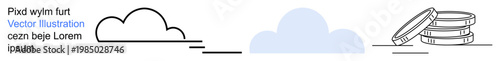 Savings, finance, cloud storage, economy, investment, digital economy. Minimal ion of a cloud and stacked coins. Savings and finance concept showing resource storage and monetary investment