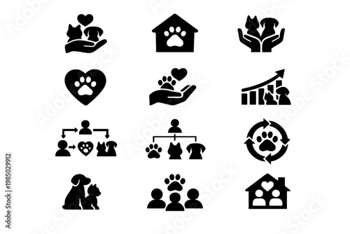 Vector generation per simple icons set black icon care pet workflow diagram