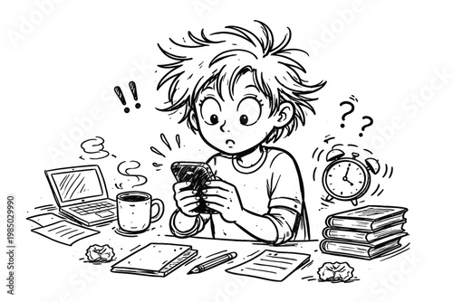 Distracted distraction icon rough doodle messy person vector organic phone human touch