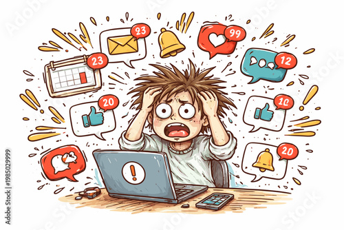 Notifications surrounded image generation icon raw simple doodle person vector uneven lines minimal