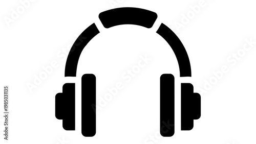 Black silhouette of headphones on white background
