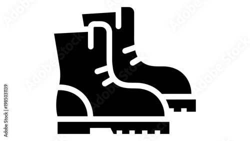 Black Solid Glyph Icon of Work Boots on White Background