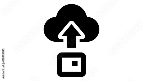 Cloud upload icon with arrow and device symbol, digital data transfer concept
