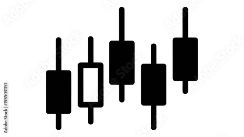 Candlestick chart icon with black glyphs on white background, financial data visualization