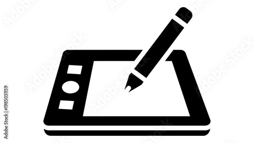 Digital drawing tablet with stylus icon, graphic design tool, clean vector illustration