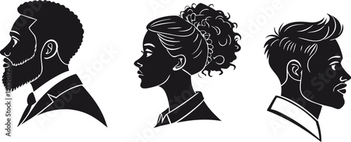 Elegant silhouettes three portraits of people in profile