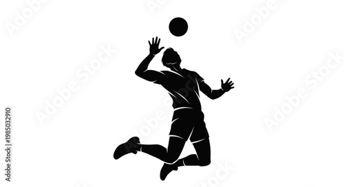 Silhouette of a volleyball player jumping to hit the ball.
