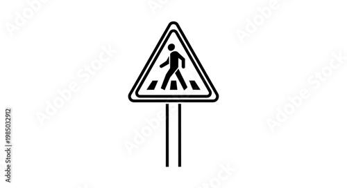 Pedestrian crossing warning sign on a pole.