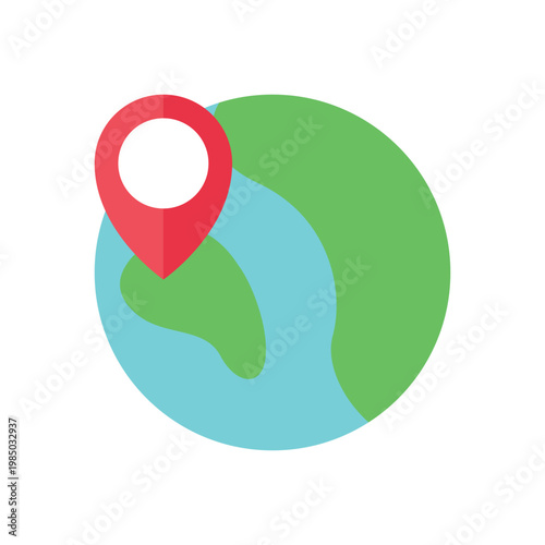 Red Map Pointer Icon on Green and Blue Earth Globe