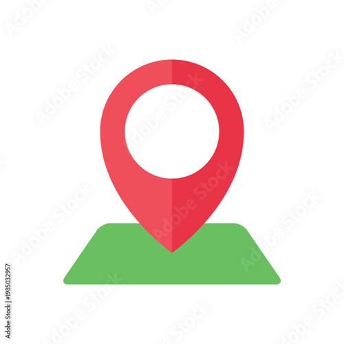 Red Map Pin Icon on Green Surface Perspective