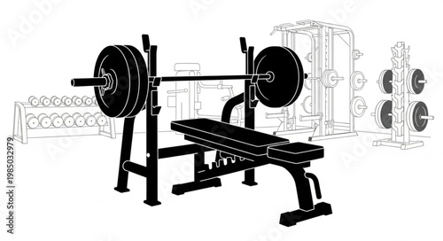 Weightlifting Bench Press Machine in Gym.