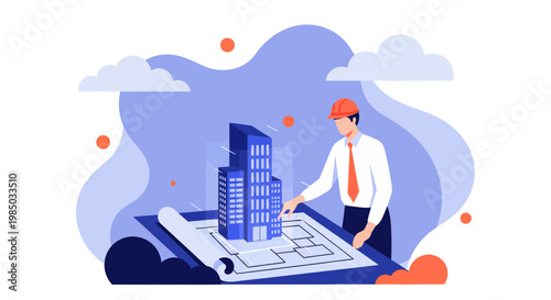 Architect Planning Building Construction Project with Blueprints