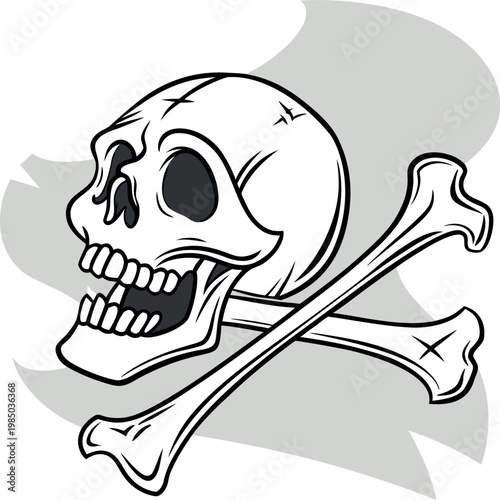 Scary skull and crossbones symbol aggressive grinning pirate emblem.
