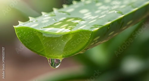 Cut aloe vera leaf with gel dripping, macro detail highlighting natural skincare, hydration, and healing properties in fresh organic beauty concept.