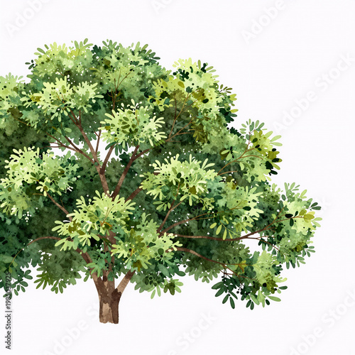 Art Deco Landscape View. Hand-Drawn Watercolor View Of Tree Tops On White Background For Landscape Design And Architecture Layout