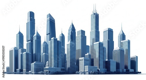 Modern Cityscape With Blue Glass Skyscrapers