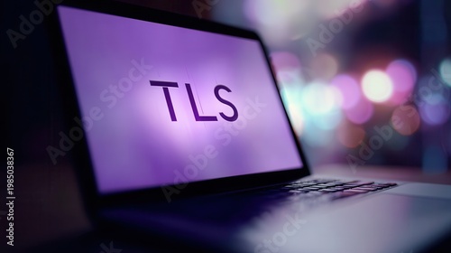 Purple TLS on laptop with blurred lights