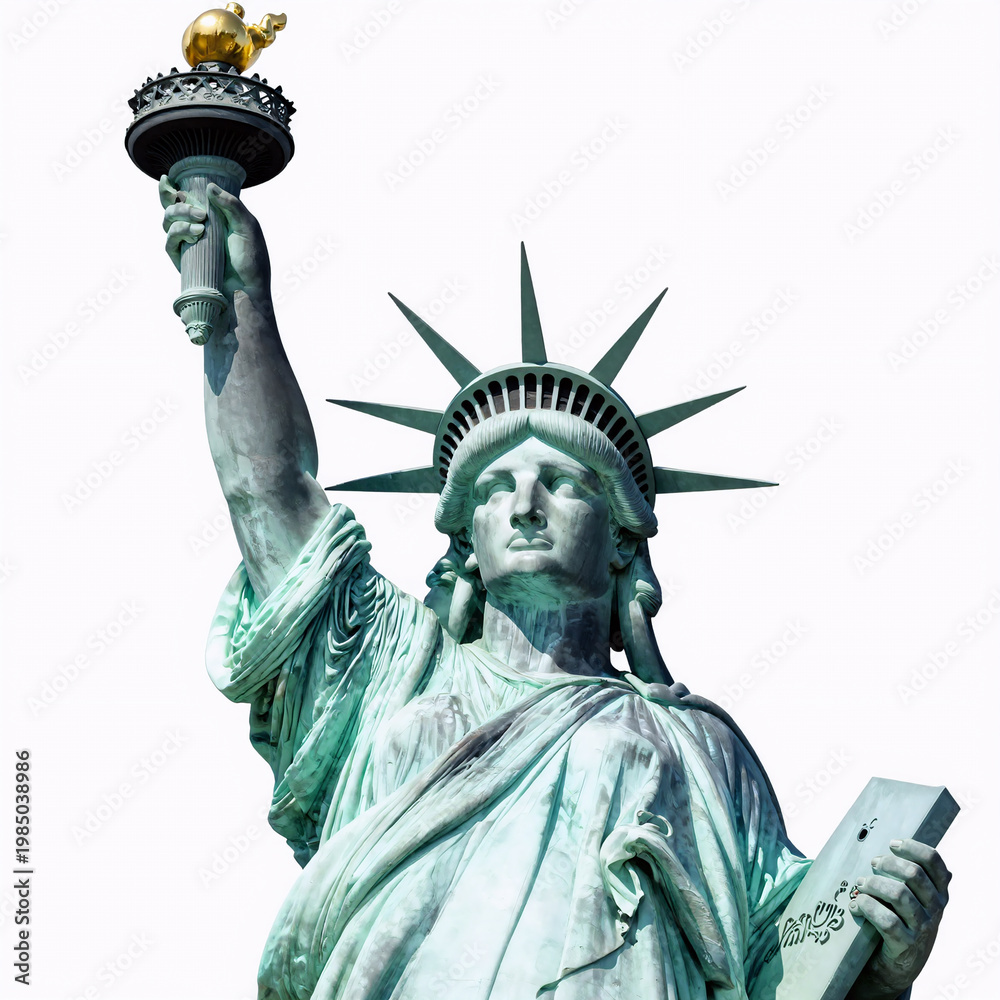Fototapeta premium 3D Game Travel Usa. Iconic Statue Of Liberty Isolated On White Background