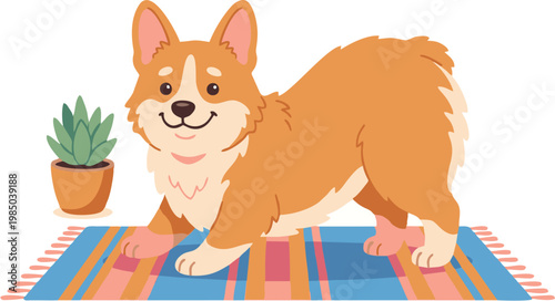 Cute cartoon corgi dog doing downward facing dog yoga pose vector