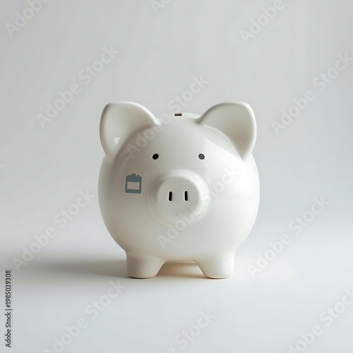 3d white piggy bank with green dollar sign symbol on plain background