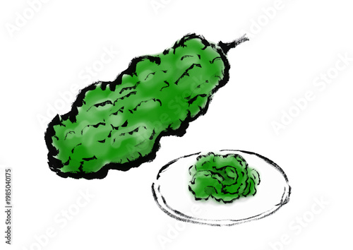 ゴーヤの筆手書き和風イラスト素材