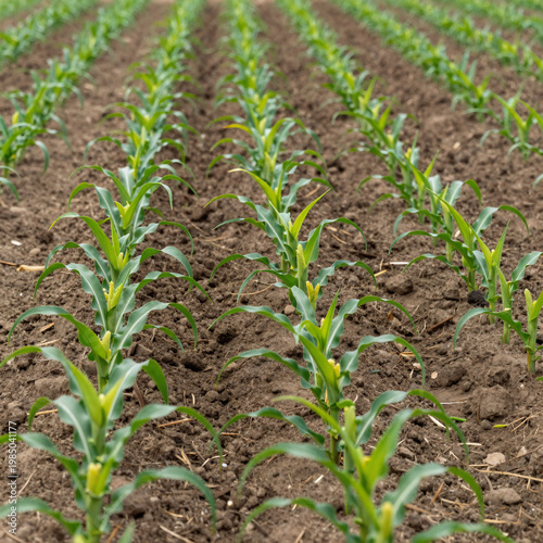 Tribal Tattoo Landscape Organic. Corn Seedlings In Sustainable Agriculture Landscape