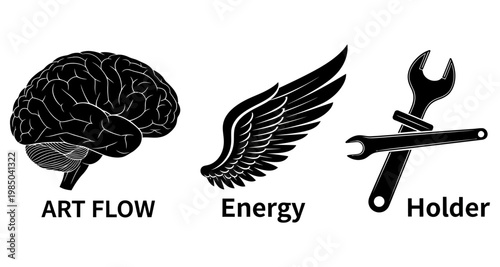 Brain with wings and wrench representing creative problem solving and innovation Isolated on white background