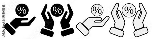 Banner Set Discount promotion in hand icons set. Hands holding percent icon vector graphic design