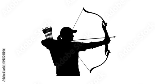 Silhouette of a woman archery athlete aiming bow and arrow, focus and sport concept.