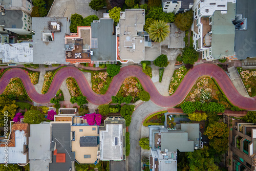 Aerial View of Lombard Street Winding Road San Francisco