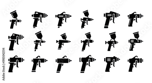 Spray Gun Icons Set - Various Types of Paint Sprayers and Airbrushes